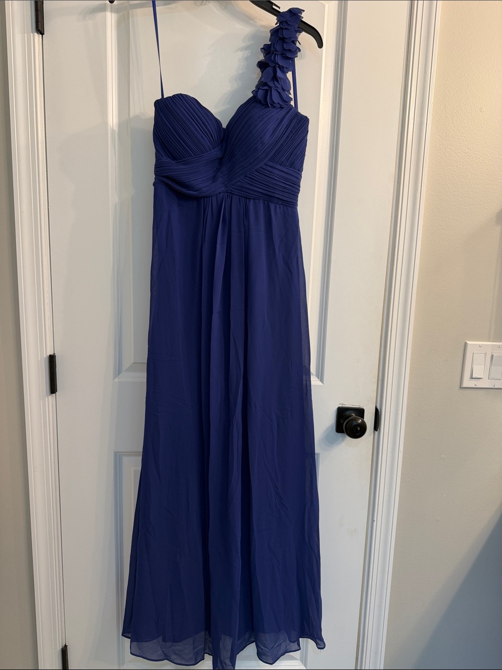 Ever Pretty Royal Blue One-Shoulder Maxi Dress with Floral Strap